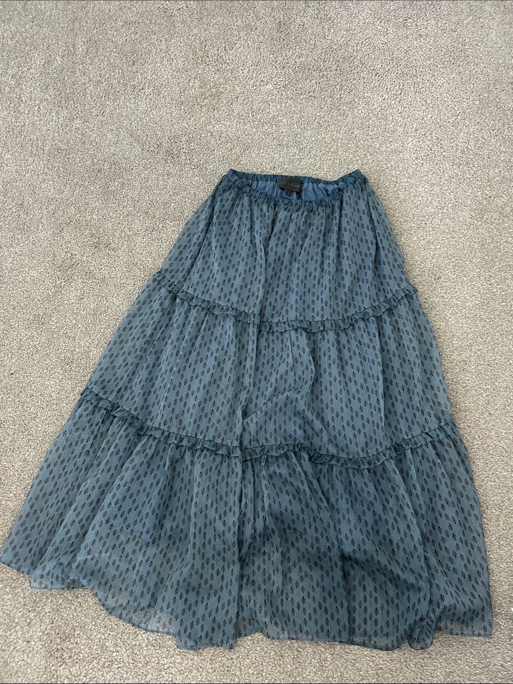 Anthropologie Blue Tiered Maxi Skirt with Subtle Dot Pattern